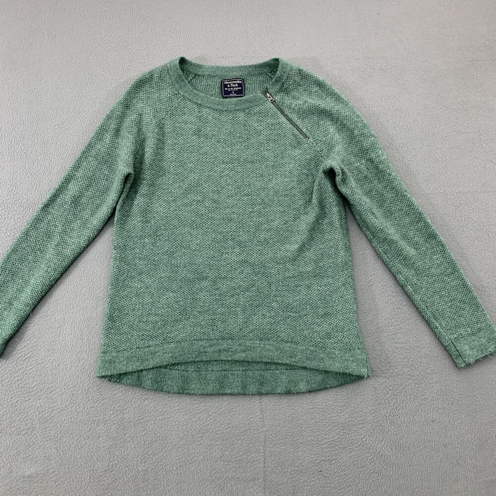 Abercrombie & Fitch Sweater Womens Small Green Waffle Knit Raglan Zip Pullover